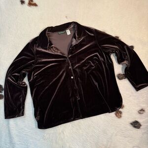 Vintage Brown Velvet Button Down Shirt Size 2XL